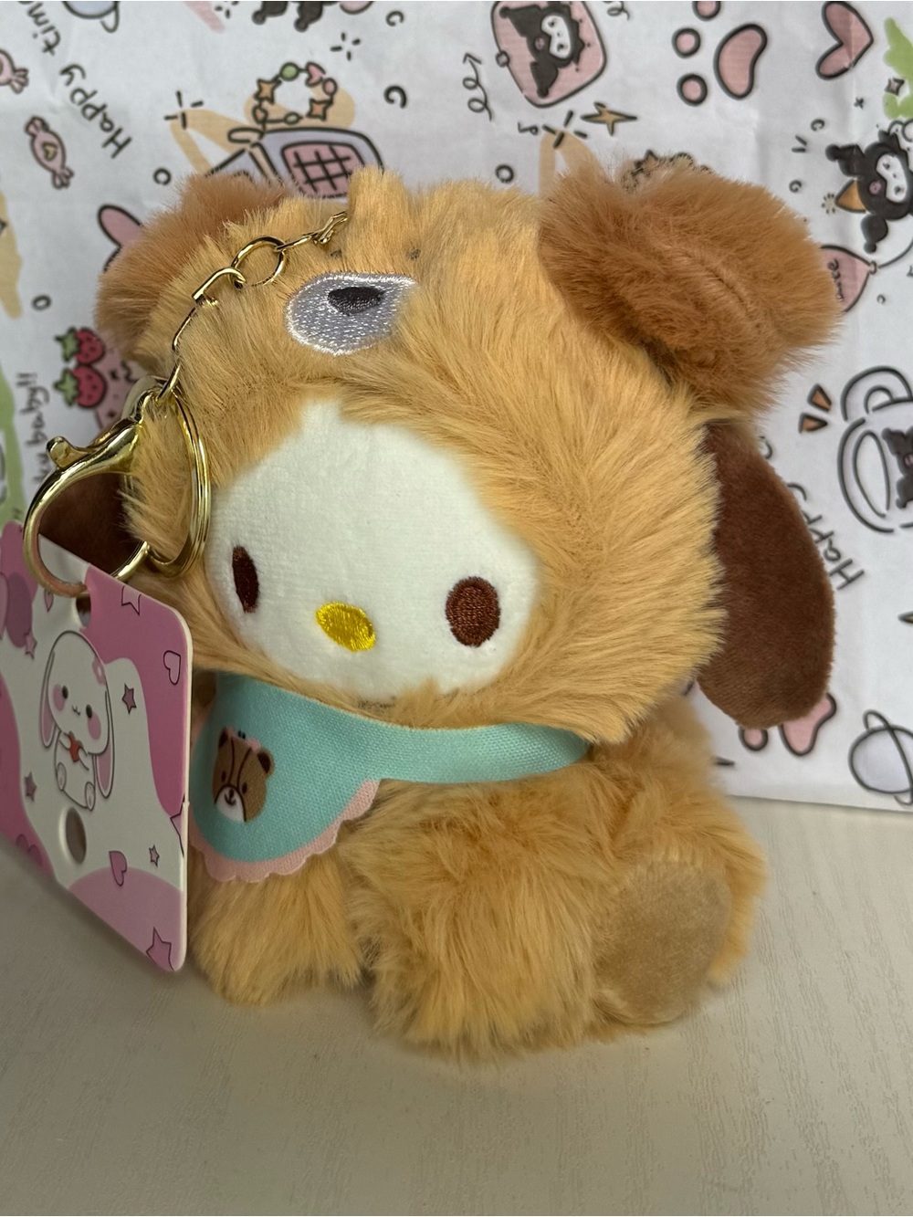 Plush Pochaco in Brown Bear (?) Suit Costume Keychain